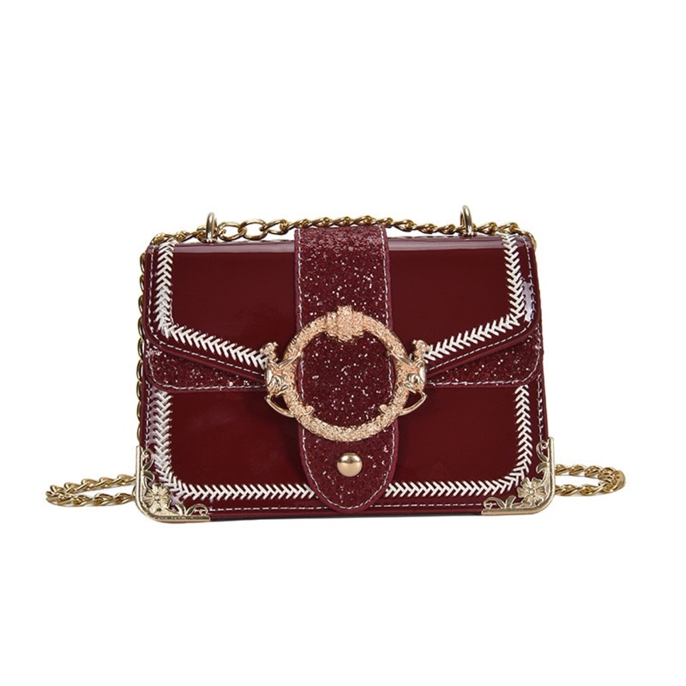 Graphite Chain Glitter Leather Shoulder Bag / Crossbody Bag (Red) - Picture 1 of 5